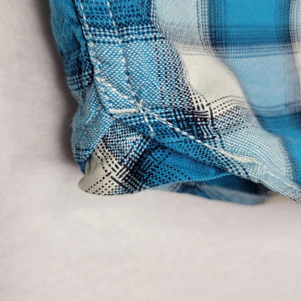 The North Face‎ Mens Blue White Plaid Short Sleeve Cotton Button Down Shirt L